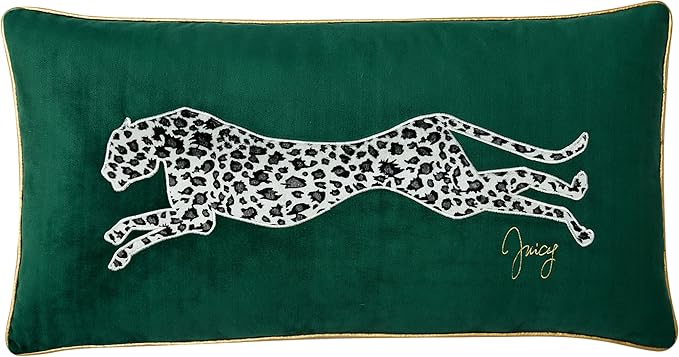 Juicy Couture Reversible Velvet Cheetah Pillow, 14" x 24" Decorative Pillow, Emerald Green