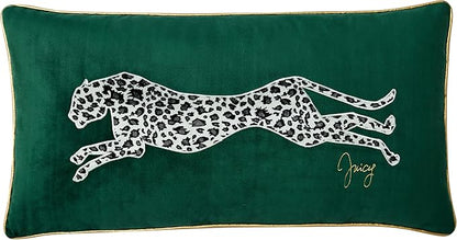 Juicy Couture Reversible Velvet Cheetah Pillow, 14" x 24" Decorative Pillow, Emerald Green