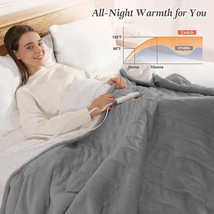 Electric Throw Blanket Heated Throw 50''x60'', Small Heated Throw Blanket for Office with Fast Heating & Overheat Protection, Silky Flannel and Sherpa Fleece Heated Blankets for Grandma Gifts (Gray)