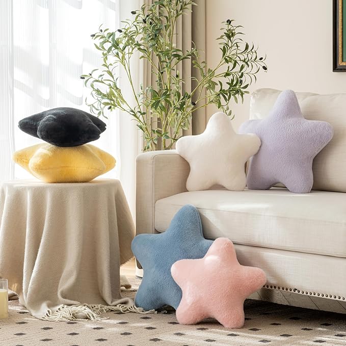 Star Pillow, Decorative Throw Pillow with Plush for Couch, Cute Decor Pillows for Bed, Aesthetic Star Shaped Pillow Fun Cushion for Sofa Living Room (Pink, 14.9 Inches)