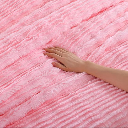 YIKUSH Queen Comforter Set Fluffy Pink Queen Size Bed Set Faux Rabbit Fur Fluffy Shaggy Furry Winter Bedding Ultra Soft Plush and Warm All Season 1 Comforter with 2 Pillow Cases (Queen, Pink)