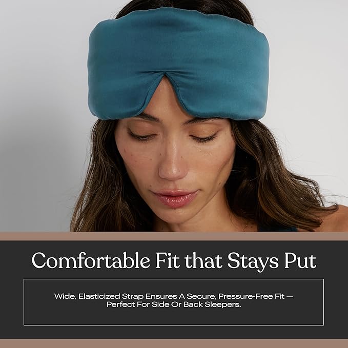 Lunya Washable Silk Sleeping Mask - Thermoregulating Mulberry Silk, Light Blocking and Comfortable Fit – Sleep Mask for Women and Men with Box - Piquant Teal - Large