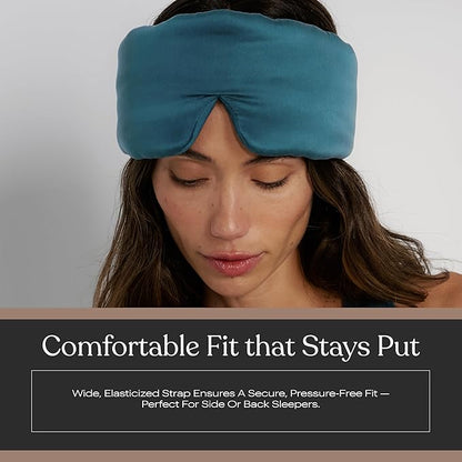 Lunya Washable Silk Sleeping Mask - Thermoregulating Mulberry Silk, Light Blocking and Comfortable Fit – Sleep Mask for Women and Men with Box - Piquant Teal - Large