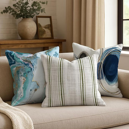 Americanflat 20x20 Throw Pillow with Sewn-in Insert - All-in-One Decorative Pillows - No Cover Needed - Soft and Durable Cushion for Bed or Sofa - Polyester - Green and White