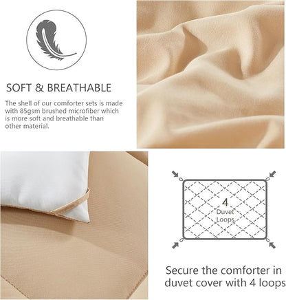 NexHome King Size Comforter Set Beige&White, 3 Pieces Lightweight Reversible Comforter King Size, All Season Fluffy Down Alternative Comforter Bed Set Quilt Blanket(102x90 In Comforter & 2 Pillowsham)