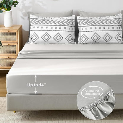 Yiran Boho Full Size Comforter Set, White Aztec Comforter Bedding Set, 7 Piece Bed in a Bag, Soft Microfiber Bohemian Striped Complete Bedding Set with Sheets for All Season