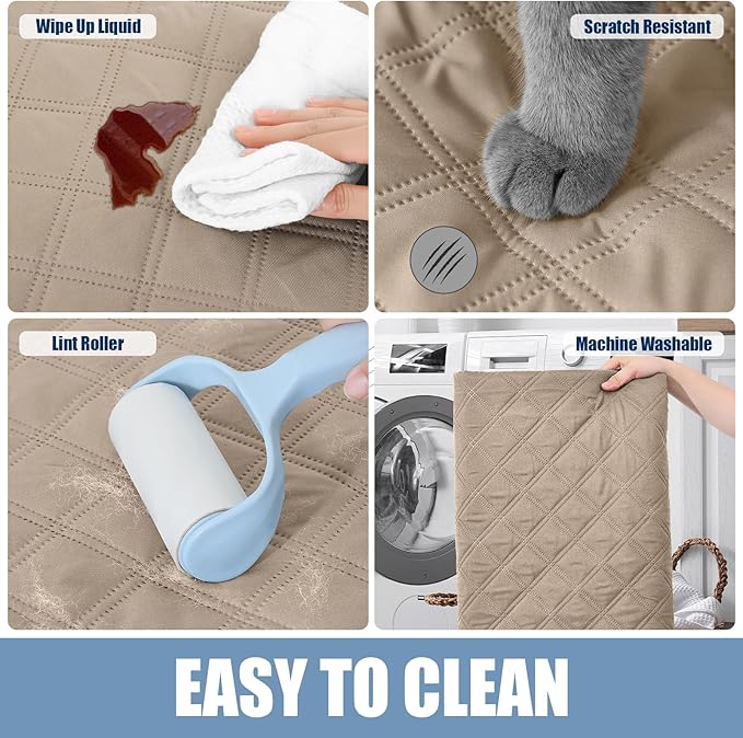 Smiry Waterproof Dog Bed Cover Pet Blanket, Soft Washable Dog Blanket for Furniture Bed Couch Sofa Reversible, Checkered (82"x82", Taupe/Beige)