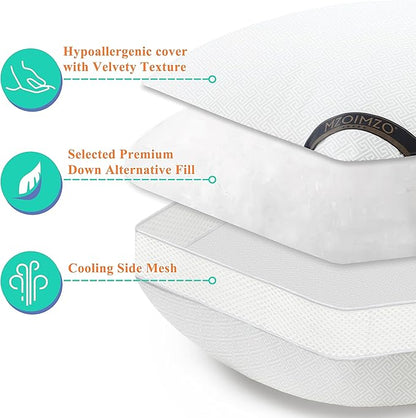 MZOIMZO Luxury Comfy Hotel Collection Bed Pillows for Sleeping- Firm Standard Size Set of 2, Gusseted Cooling Side Mesh Design with Premium Down Alternative Filling for Back, Stomach or Side Sleepers