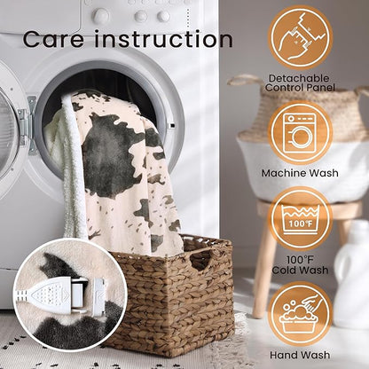 Cow Print Heated Throw Blanket Electric Blanket-Heating Blanket Throw with 10 Heat Levels & 10 Hours Auto-Off, Cozy Soft Fleece Sherpa, Washable, 50 x 60 Inches Cow Print Light Coral