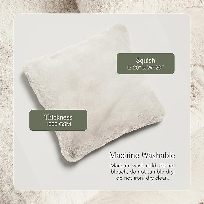 UnHide Squish - Faux Fur Pillow - Extra Soft Throw Pillow - Square Shaped Pillow, Polyester Fill - Machine Washable - Perfect for Living Room, Bedroom, or Guest Room - 20” x 20” - Snow White