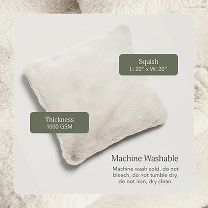 UnHide Squish - Faux Fur Pillow - Extra Soft Throw Pillow - Square Shaped Pillow, Polyester Fill - Machine Washable - Perfect for Living Room, Bedroom, or Guest Room - 20” x 20” - Snow White