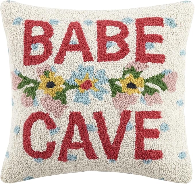 Babe Cave Wool Hook Whimsical Pillow by The Pillow Shoppe, 16" Square