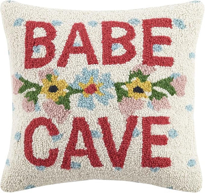Babe Cave Wool Hook Whimsical Pillow by The Pillow Shoppe, 16" Square