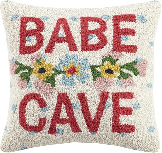 Babe Cave Wool Hook Whimsical Pillow by The Pillow Shoppe, 16" Square