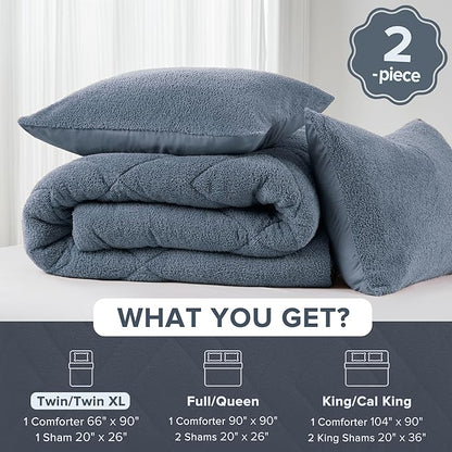 Comfort Spaces Twin Comforter Set Reversible Feather-Soft Plush Comforters for Twin Size Bed All Season Lightweight Shearling Fleece Sherpa Comforter Twin Size Bed Set, Twin/Twin XL, Blue 2 Piece