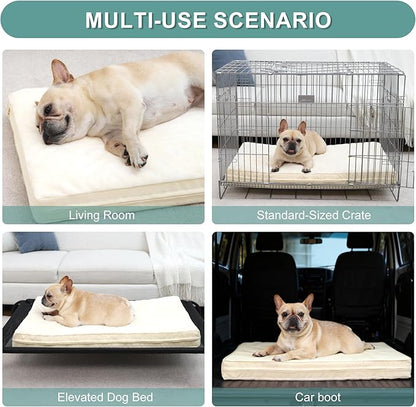 Vonabem Waterproof Dog Beds Medium Sized Dog, Washable Crate Pad 30 inch, Outdoor Orthopedic Foam Puppy Bed with Removable Cover Reversible, Anti-Slip Kennel Pad, 29"x18", Beige