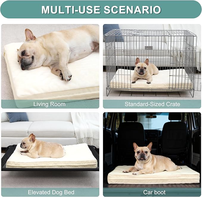 Vonabem Waterproof Small Dog Beds, Washable Crate Pad 24 inch, Orthopedic Foam Pet Bed with Removable Cover Reversible, Anti-Slip Puppy Kennel Pads, 23"x17", Beige