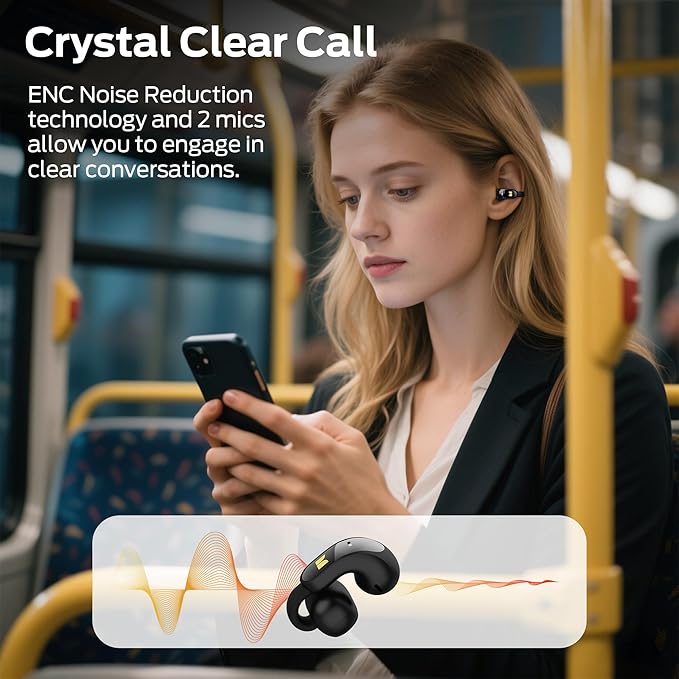 Monster Open Ear AC228 Wireless Headphones, Clip-On Earbuds, Adaptive Comfort, Immersive Audio, Bluetooth 6.0 Open Ear Earphones, 30H Playtime, IPX5 Water Resistant, Black.