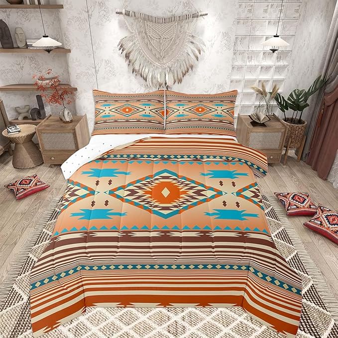 Feelyou Western Comforter Set Southwest Native Tribal Bedding Set King Size for Kids Boys Girls Teens Room Decor Boho Geometric West Comforter Soft Microfiber
