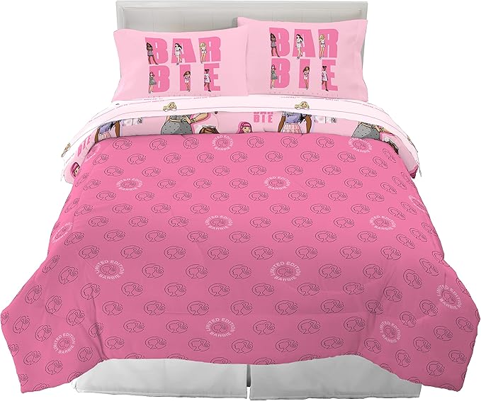 Franco Barbie Barbiecore Bedding Super Soft Comforter and Sheet Set with Sham, 7 Piece Full Size, (Official Licensed Product)