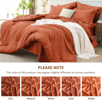 MUXHOMO 5 Pieces Twin XL Comforter Set, Soft Bed in a Bag Twin XL Size, All Season Bedding Set with Comforter, Flat Sheet, Fitted Sheet, Pillowcases & Shams, Burnt Orange
