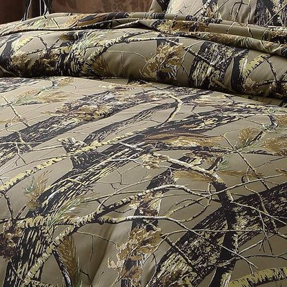 Chezmoi Collection Salem 3-Piece Cabin Lodge Forest Woods Comforter Set - Nature Camo Tree Leaves Printed Soft Microfiber Bedding - Natural, Full