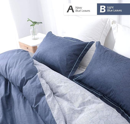 SLEEPBELLA Comforter King Size, 600 Thread Count Cotton Navy & Grey Leaves Reveisible Comforter Sets, Down Alternative Bedding Set 3Pcs(King, Navy&Blue Leaves)