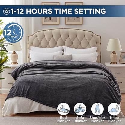 Westinghouse Electric Blanket King Size, Super Cozy Soft Flannel 100"" x 90"" Heated Blanket with 10 Fast Heating Levels & 1-12 Auto-Off, Machine Washable, ETL&FCC Certification, Charcoal