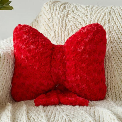 Bow Pillow, Decorative Bow Pillows with Soft Plush for Couch Bed, Bow Shaped Throw Pillow Room Decor for Bedroom, Bow Decorative Pillow for Living Room (Red, Small-12 Inches)
