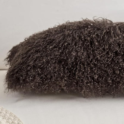 Genuine Mongolian Lamb Fur Pillow Cover – 12"x20" Rectangular Cushion Case – Soft Curly Wool Decorative Accent for Sofa, Bed, or Chair (Chocolate Brown)