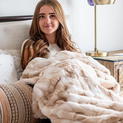 Minky Designs Crème Brulee Minky Blanket – Ultra Soft Faux Fur Throw Blanket for Couch, Bed & Home – Fluffy, Warm & Luxurious – Posh Collection (X-Large, 60x84)