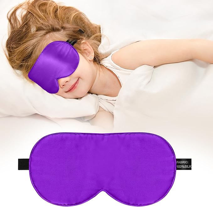 Kids Sleep Mask Eye Cover, 100% Real Natural Pure Silk Eye Mask with Adjustable Strap, Blindfold Kids Eye Mask for Sleeping, Eye Shade for Boys Girls and Adult, Pressure-Free Comfort (Violet)