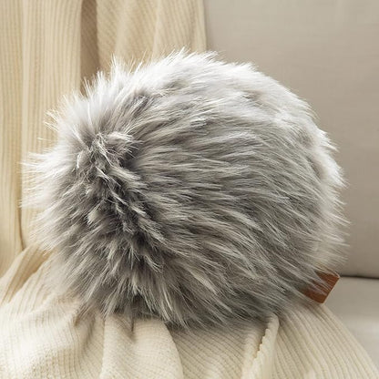 Ashler Plush Round Pillows, Ball Throw Pillow with Handle, Faux Fur Luxury Soft Decorative Cushion, Modern Home Decor Fluffy Round Pillow for Sofa, Bed, Chair, Light Gray, 9 x 9 inch