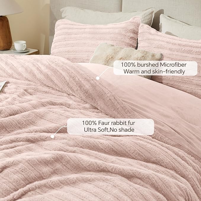 BEDELITE Fleece Twin Comforter Set -Super Soft & Warm Fluffy Pink Faux Fur Bedding, Luxury Fuzzy Heavy Bed Set for Winter with 1 Pillow case