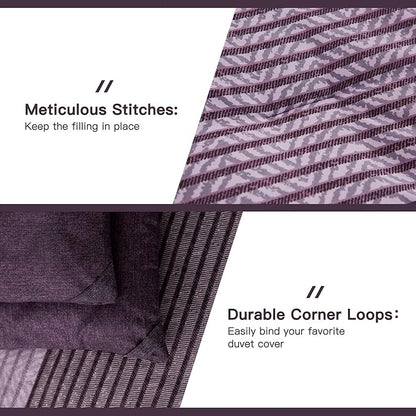 Litanika Purple Comforter Set Oversized Queen - 3 Pieces Lightweight Gray Purple Colorblock Stripe Fluffy Bedding Comforter Sets, All Season Bed Set