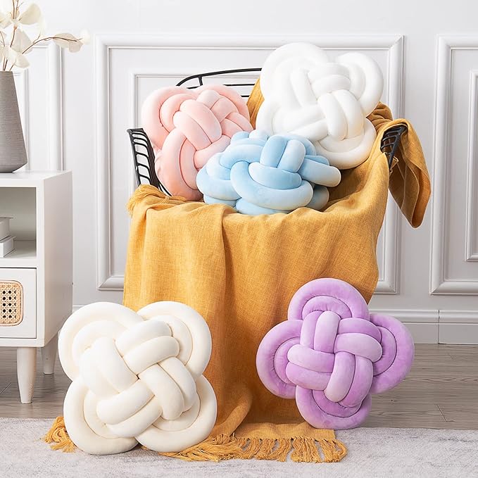 Xiashrk Knot Pillow, Decorative Throw Pillows with Soft Plush for Couch, 12" Knotted Pillows Purple Dorm Room Decor Pillow Ball Cushion for Bed Living Room