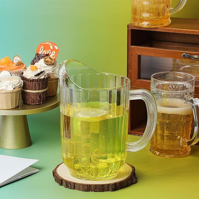 Tessco for you 3 Pcs Plastic Pitchers 60 Ounce Clear Restaurant Jug Large Water Pitcher Carafe Serve Milk Tea Juice Drink for Parties Container Dispenser Beer Jar (Classic)