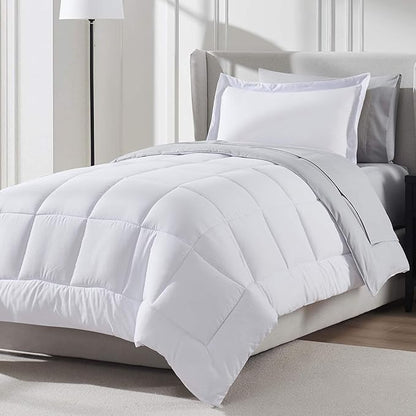 Nestl 5 Piece Twin Comforter Set – White Reversible Bed in a Bag – Complete Twin Size Bedding Set with Sheets, Pillowcase and Sham