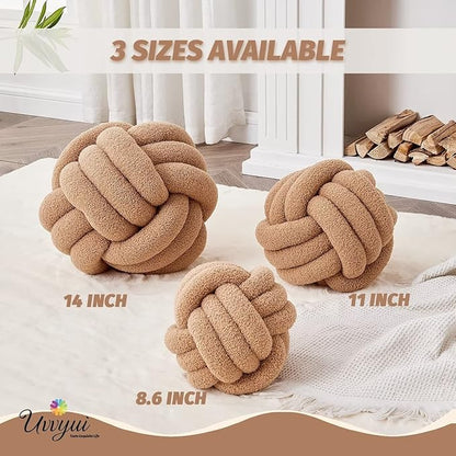 Uvvyui Knot Pillow Ball, Soft Home Decorative Pillows, Round Throw Pillow, Handmade Knotted Plush Pillow, Round Boucle Pillow Cushion (14 Inches Khaki)