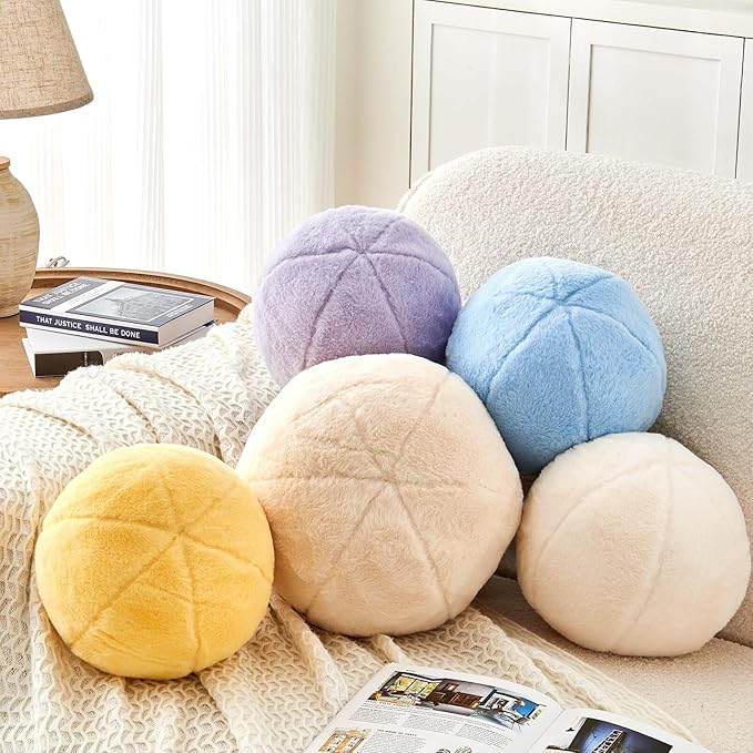 Uvvyui Light Blue Ball Pillow, 8" Cute Mini Round Throw Pillow Faux Rabbit Fur Room Decorative Throw Pillow, Ball Shaped Pillow Plush Cushion for Couch, Sofa, Bedroom