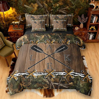 Camo Comforter Set 7 Piece Bed in a Bag Twin | Lake Paddle Bedding Sets Mens Country Comforter and Sheet Set, Woodland Animals Farmhouse Bed Sets,Camouflage Cabin Hunting Decor Camo Bed Set