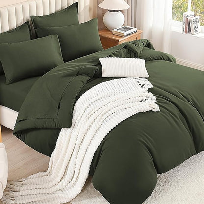 Litanika Twin/Twin XL Size Comforter Sets Grey Olive Green - 5 Pieces Bed in a Bag Twin/Twin XL Bedding Comforter Sets, Solid Lightweight Bed Set with Comforter, Sheets, Pillowcase & Sham