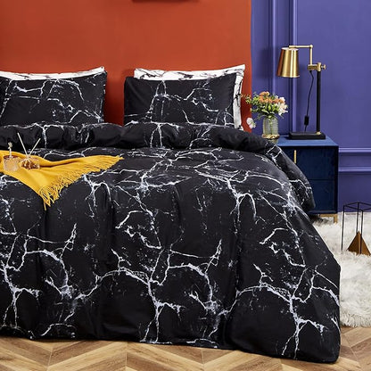 CLOTHKNOW Black White Comforter Set Twin/Twin XL Black Marble Bedding Comforter Sets Black Comforter Abstract Bedding Soft Quilt Set