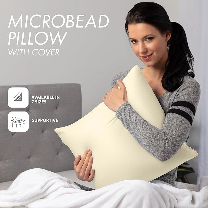 PILLOWY 16"x16" Throw Pillow - Off white- Creme: 1Pcs Luxurious Premium Microbead Pillow With 85/15 Nylon/Spandex Fabric. Forever Fluffy, Outstanding Beauty & Support. Silky, Soft & Beyond Comfortable