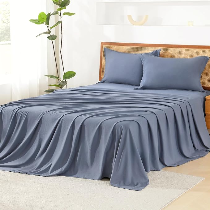Litanika King Size Comforter Set with Sheets Bluish Grey - 7 Pieces Bed in a Bag King Chevron Tufted Complete Bedding Sets with Comforter, Sheets, Pillowcases & Shams