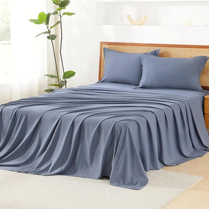 Litanika California King Size Comforter Set with Sheets Bluish Grey - 7 Pieces Bed in a Bag Cal King Chevron Tufted Complete Bedding Sets with Comforter, Sheets, Pillowcases & Shams