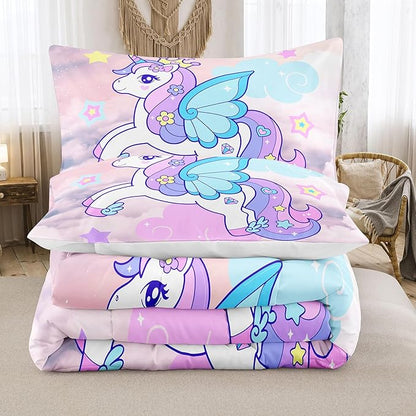 Tailor Shop Unicorn Girls Comforter Sets Full Size,Unicorn Purple Bedding Sets for Girls Kids Teens with 2 Pillowcase