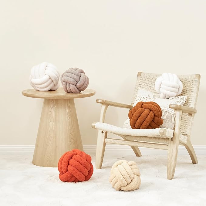 Petrella Knot Pillow Throw Pillows Ball Round Throw Pillows Home Decor Cushion Decorative Aesthetic Grapefruit 13inch