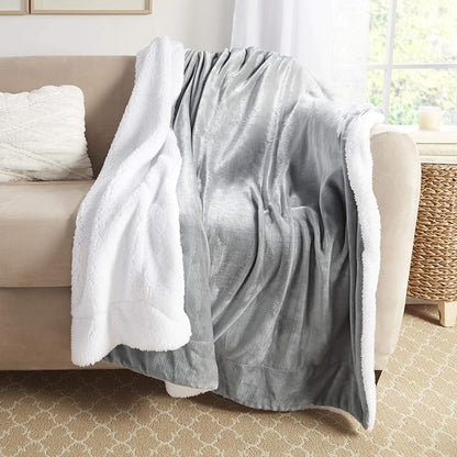 Genteele Sherpa Throw Blanket Super Soft Reversible Ultra Luxurious Plush Blanket, 60 x 70 inches, Silver/White