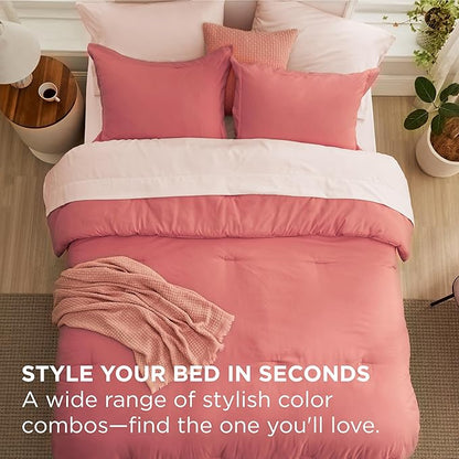 Bedsure Twin Comforter Set - 5 Pieces Coral Twin Bedding Set for All Seasons, Boho Contrasting Design Bed in a Bag with Comforter, Sheets, Pillowcase & Sham
